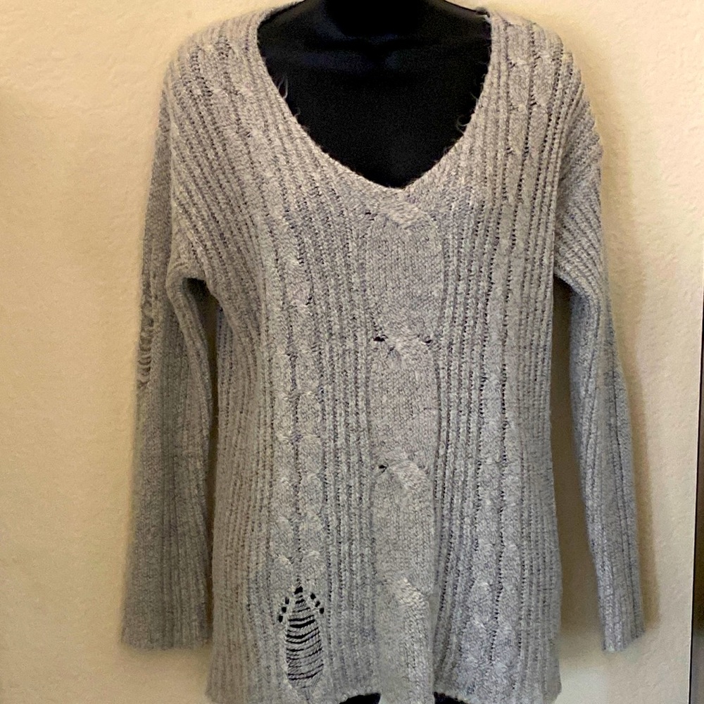 🐺Oversized Grey Casual Distressed Sweater🐺